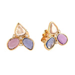 Multicolor Sapphire Diamond Beautiful Stud Earrings in 18k Yellow Gold