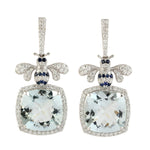 Beautiful Aqaumaring Sapphire Pave Diamond Dragonfly Danglers in 18k White Gold