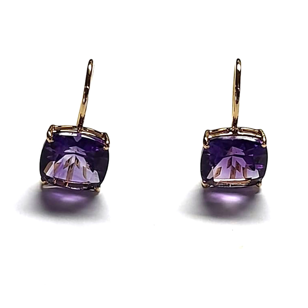 Natural Amethyst Fish Hook earringas in 14k Yellow Gold