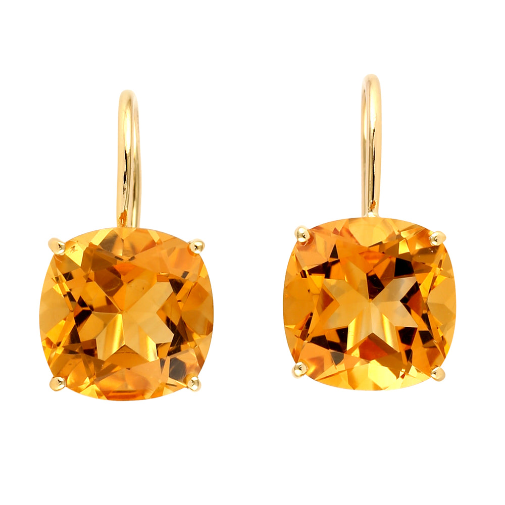 Natural Citrine Fish Hook earringas in 14k Yellow Gold