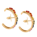 Multicolor Sapphire Pave Diamond Half Hoop Earrings In 18k Gold