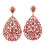 Pink Tourmaline Cluster Danglers Earrings Pave Diamond 18k Rose Gold Jewelry