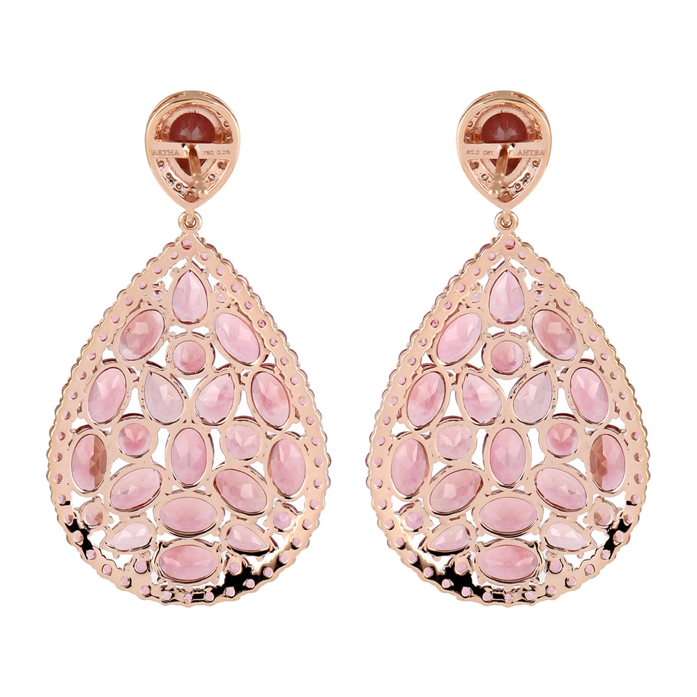 Pink Tourmaline Cluster Danglers Earrings Pave Diamond 18k Rose Gold Jewelry