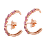 Natural Pink Sapphire Diamond 18k Rose Gold Half Hoop Earrings