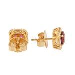 Pink Tourmaline Pave Diamond Stud Earrings In 18k Yellow Gold For Her