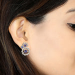 Blue Tanzanite Diamond Clover leaf Stud Earrings In 18k White Gold