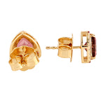Pink Tourmaline Ruby Diamond Trillion Cut Stud Earrings In 18k Yellow Gold