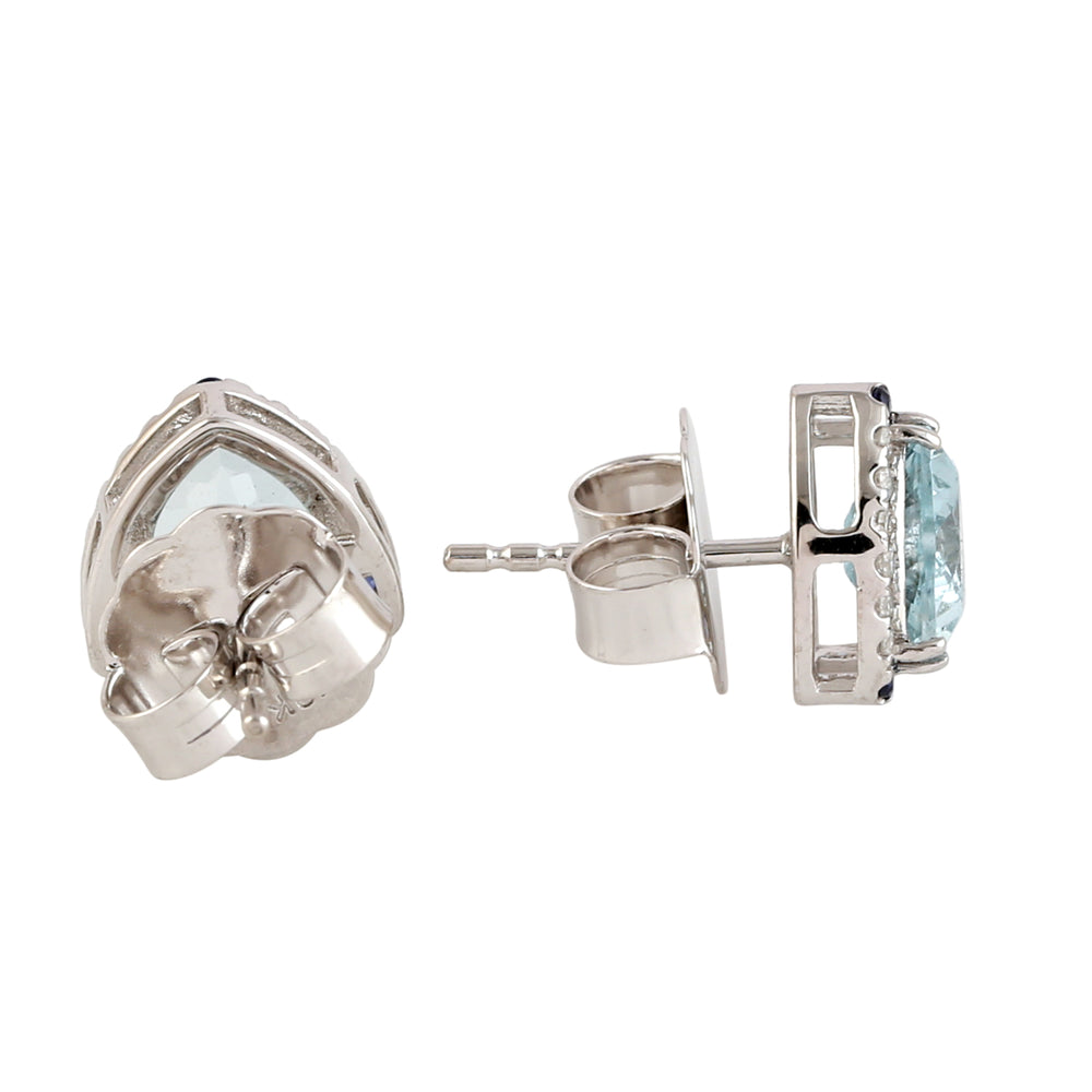 Aquamarine Sapphire Diamond Trillion Earrings in 18k White Gold