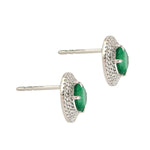 Natural Emerald Pave Diamond Round Stud Earrings In 14k White Gold