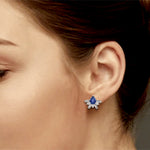 Pear Cut Sapphire Diamond Stud Earrings In 18k White Gold For Her