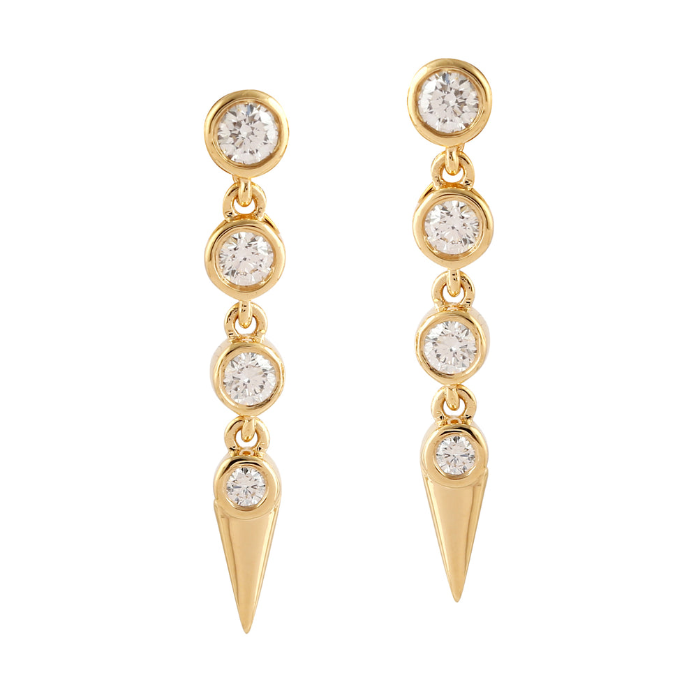 Bezel Set Diamond Slik Long Drop Earrings In 18k Yellow Gold