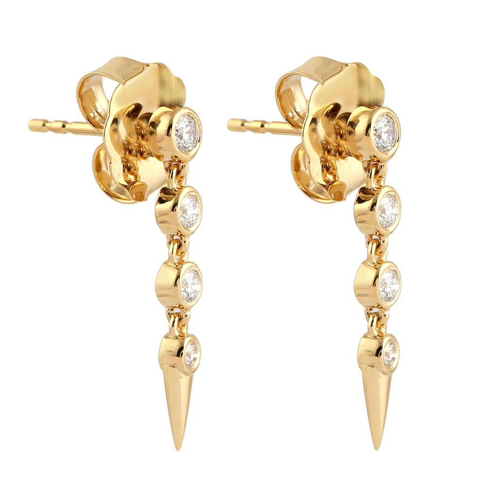 Bezel Set Diamond Slik Long Drop Earrings In 18k Yellow Gold