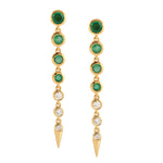 Natural Emerald Diamond Sleek Long Drop Earrings In 18k Yellow Gold
