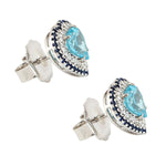 Natural Apatite Blue Sapphire Diamond Heart Stud Earrings In 18k White Gold