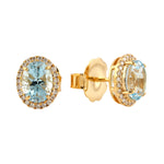 Natural Topaz Pave Diamond Oval Stud Earrings In 18k Yellow Gold