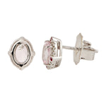 Oval Morganite  Ruby Pave Diamond Stud Earrings In 18k White Gold