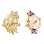 Solid 18k Yellow Gold Multiple Gems Carved Daisy Stud Earrings Gift