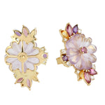 Handcarved Amethyst Multiple Gemstone Daisy Stud Earrings In 18k Gold