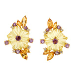 Carved Floral Stud Earrings In 18k Yellow Gold Mix Gemstone
