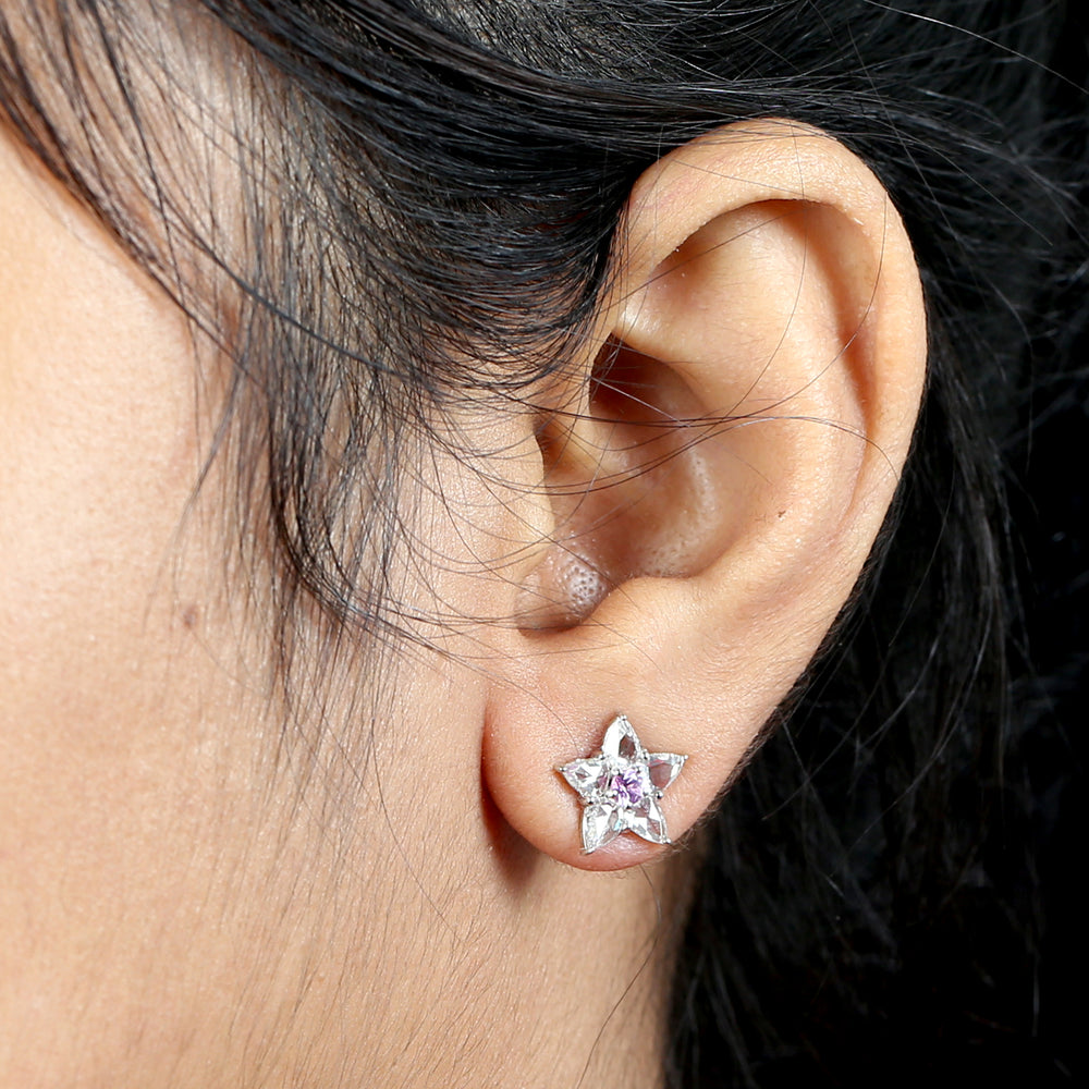 Pear Cut Diamond Sapphire Daisy Stud Earrings In 18k White Gold