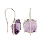 Octagon Amethyst Fish Hook Earrings In 14k White Gold For Her