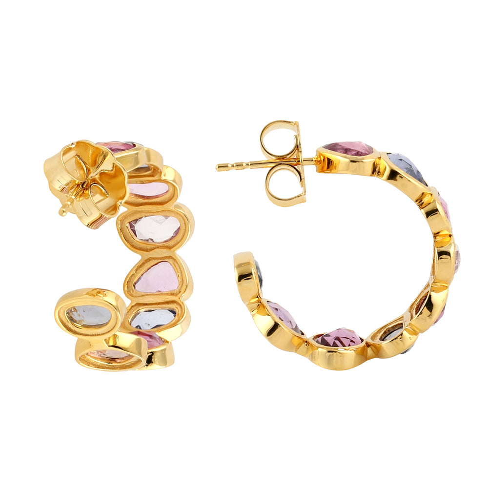 Multicolor Sapphire J Hoop Earrings In 18k Yellow Gold