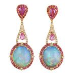 Opal Ethopian Sapphire Diamond Handmade Earrings in 18k Gold