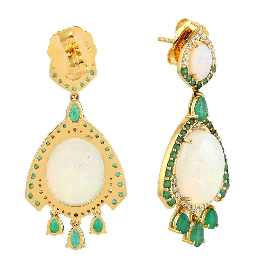 Opal Ethopian Diamond Emerald Dangler In 18k Gold For Her