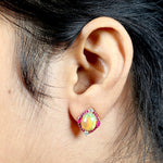 Opal Ethopian Ruby Diamond Wedding Stud Earrings In 18k Yellow Gold