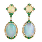 Opal Ethopian Emerald Diamond 18k Yellow Gold Dangler For Her