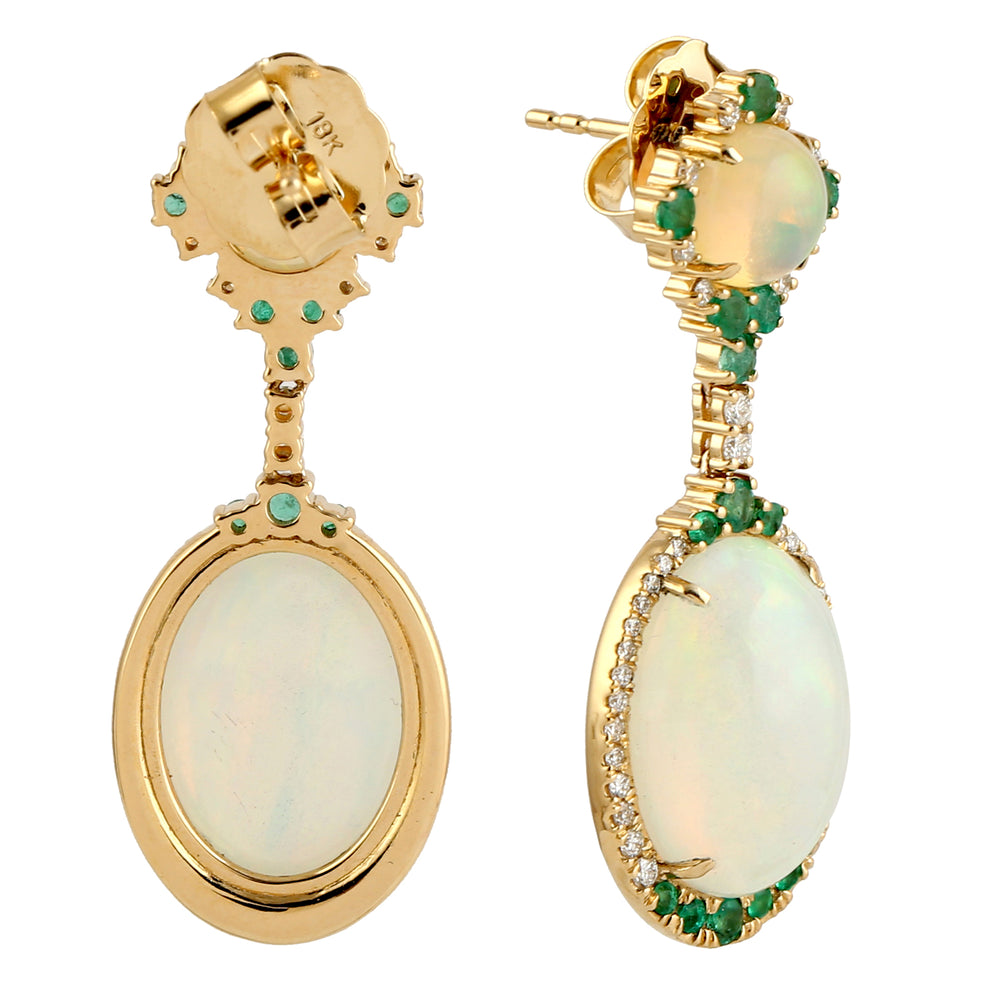 Opal Ethopian Emerald Diamond 18k Yellow Gold Dangler For Her