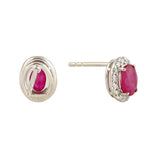 Oval Ruby Diamond Halo Stud Earrings In 18k White Gold For Her