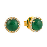 Round Emerald Pave Diamond Stud Earrings In 18k Yellow Gold
