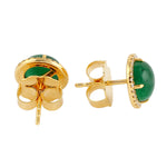 Round Emerald Pave Diamond Stud Earrings In 18k Yellow Gold