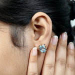 Handmade Topaz Sapphire Diamond 18k Yellow Gold Stud Earrings For Her