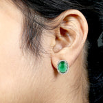 Oval Emerald Diamond Stud Earrings In 14k White Gold
