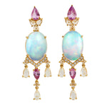 Natural Pink Sapphire Diamond Opal Beautiful Dangler in 18k Yellow Gold
