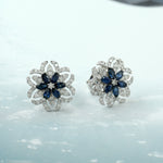Natural Marquise Sapphire & Diamond Floral Stud Earrings In 18k White Gold