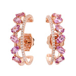 Natural Pink Sapphire pave Diamond Hopp Design Stud Earrings In 14k Rose Gold
