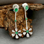 Emerald & Diamond Beautiful Floral Danglers In 18k White Gold For Gift