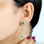 Emerald & Diamond Beautiful Floral Danglers In 18k White Gold For Gift