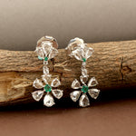 Solid White Gold Natural Emerald & Diamond Earrings For Her