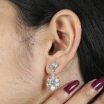 Solid White Gold Natural Emerald & Diamond Earrings For Her