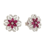 Marquise Ruby & Pave Diamond Beautiful Stud Earrings In 18k White Gold