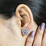 Marquise Tanzanite & Diamond Floral Stud Earrings in 18k White Gold