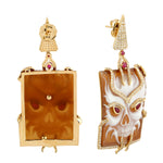 Pave Diamond & Ruby Shell Cameo Halloween Jewelry In 18k Yellow Gold