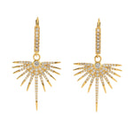 18k Yellow Gold Pave Diamond Star Burst Design Earrings