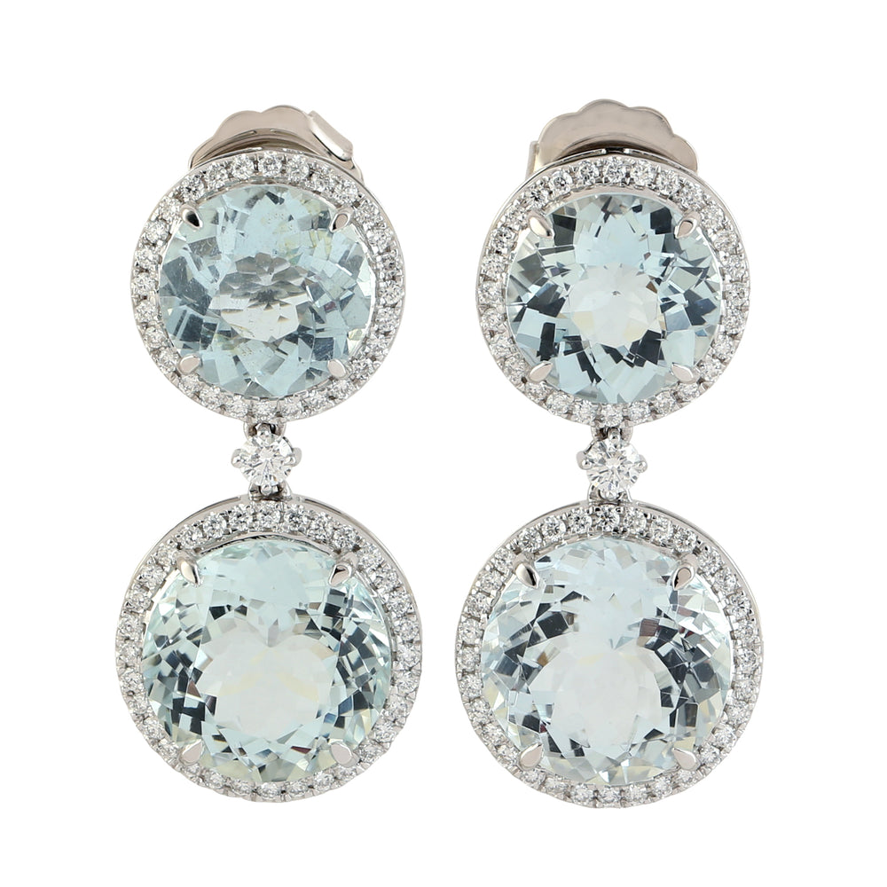 Natural Diamond Blue Aquamarine Dangle Drop Earring 18k White Gold Women Jewelry