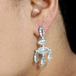 Oval Aquamarine Chandelier Diamond Earrings In 18k White Gold