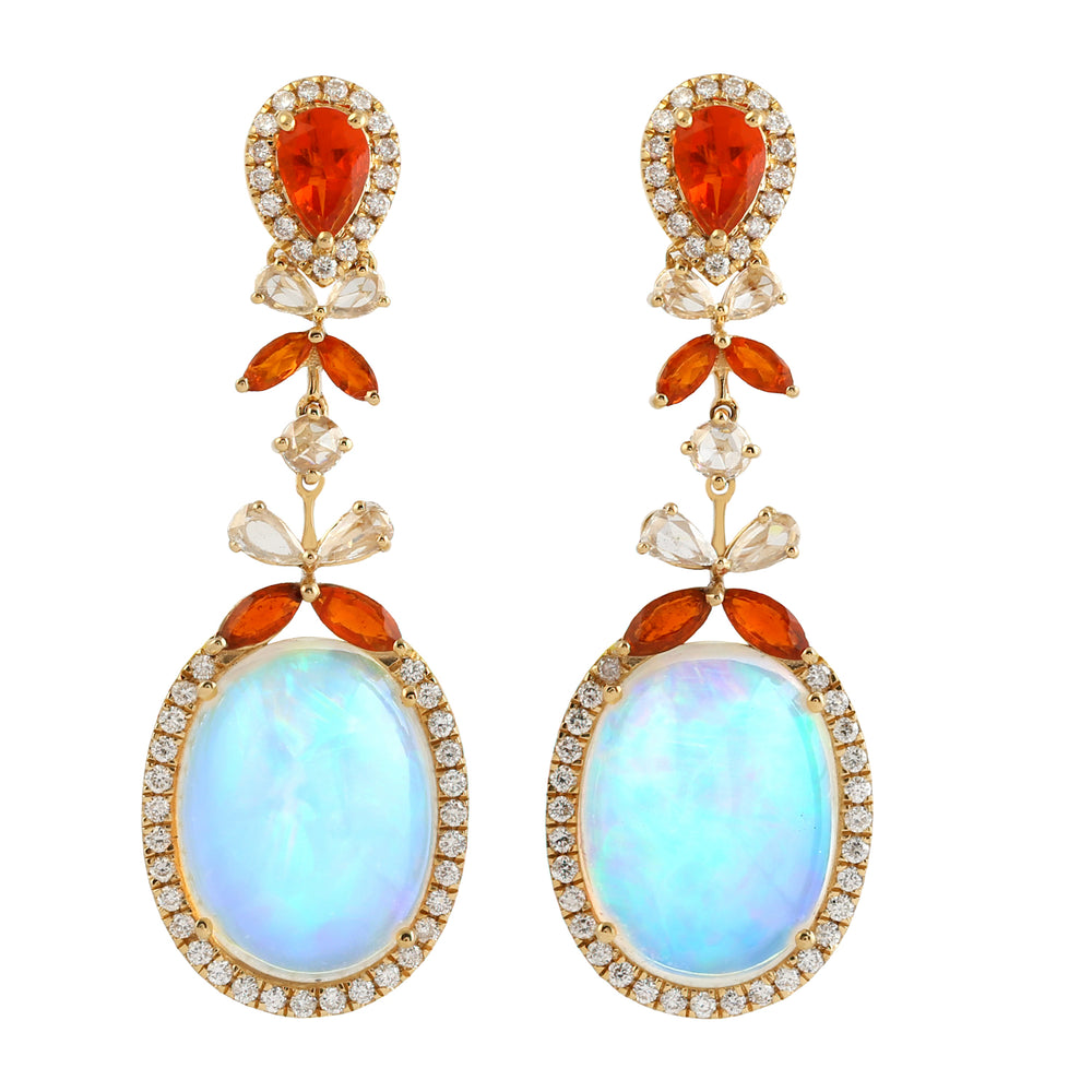 Opal Ethopian Opal Fire Diamond Danglers Wedding Gift 18k Yellow Gold